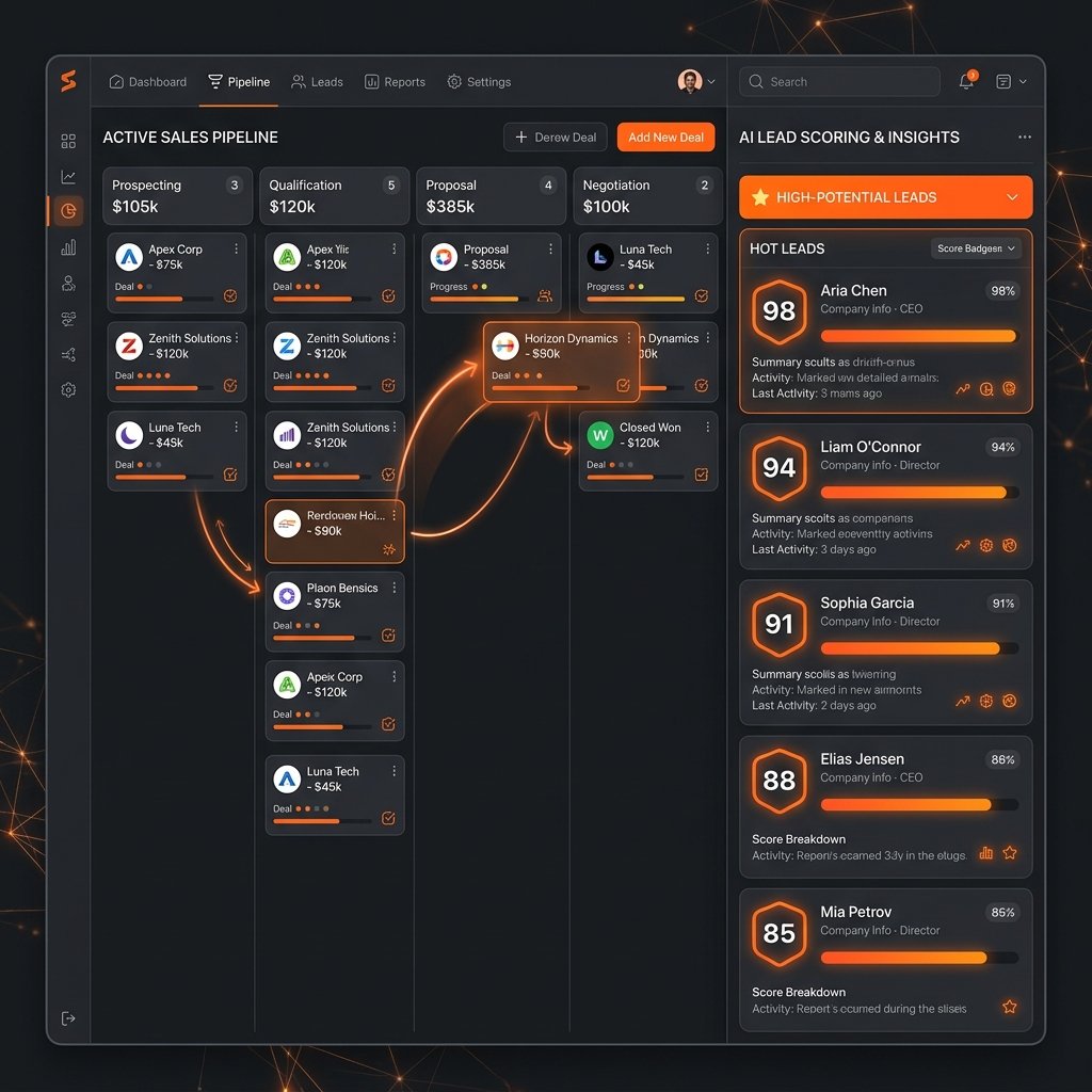 AI CRM automation moving deals through pipeline with automated lead scoring